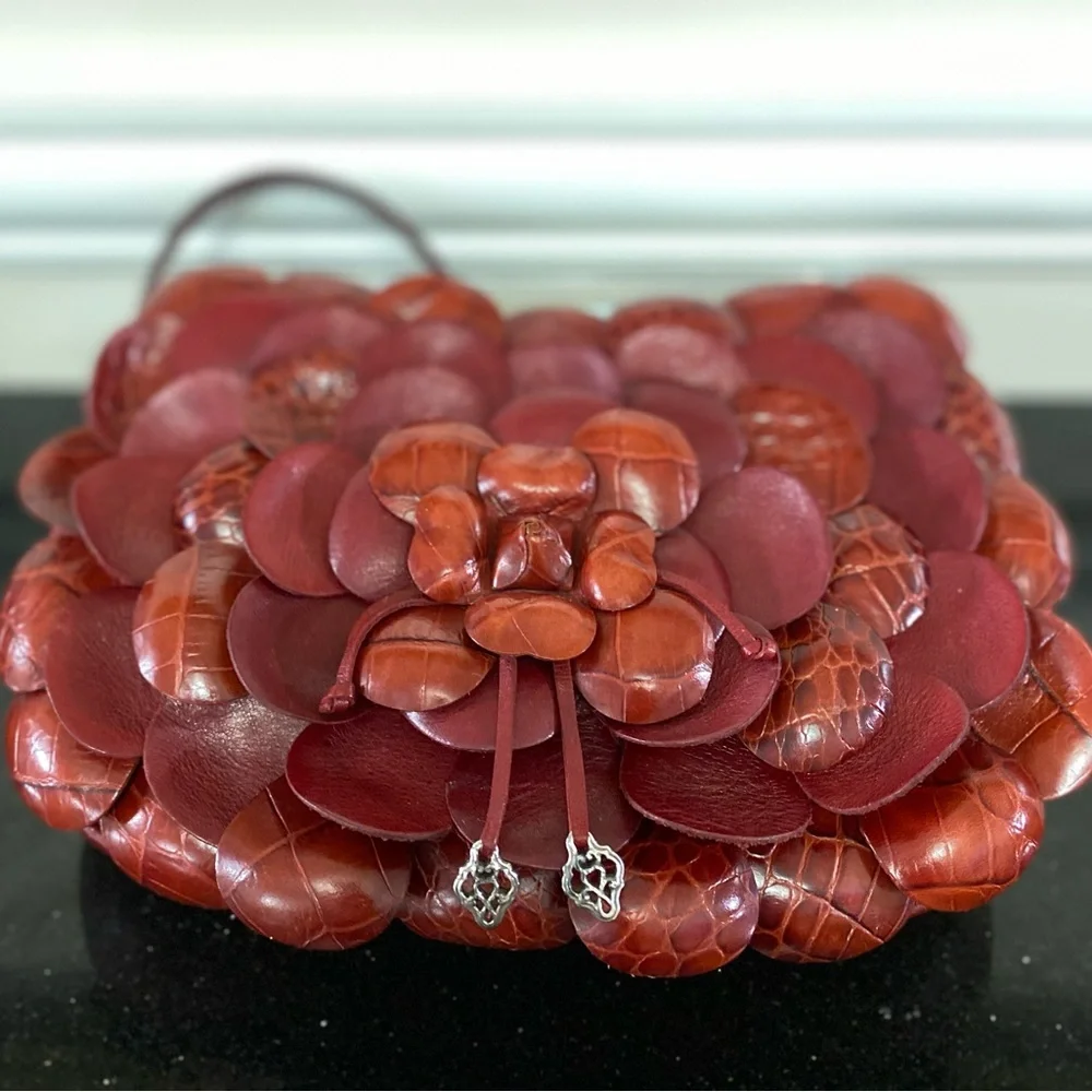 Brighton Rosalie Red Leather Flower Petal Shoulder Bag